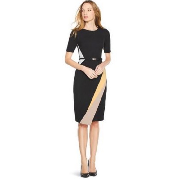 White House Black Market Dresses & Skirts - WHBM Black tan yellow stripe envelope sheath dress